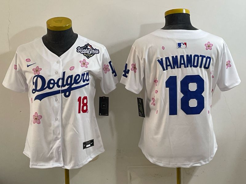Youth Los Angeles Dodgers #18 Yamamoto White Sakura Edition 2026 Nike MLB Jersey 001->youth mlb jersey->Youth Jersey
